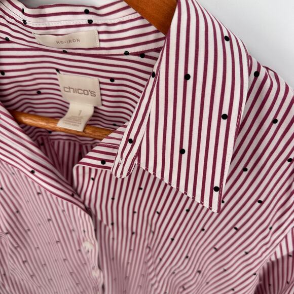 CHICO's No Iron Button Up Collared Stripe Shirt // L - Picture 7 of 9